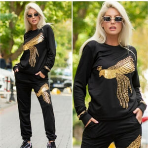 Women's Jane's Black Gold Embellished Bird sweatshirt L-XL